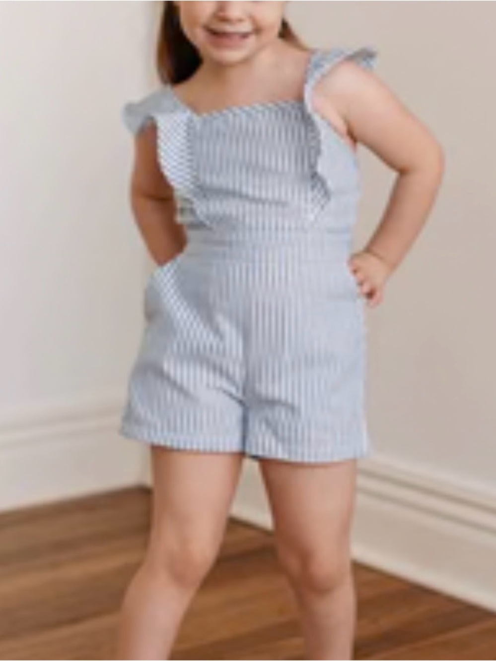 LIKE NEW Pink Lily Striped Romper Blue & White - Kids Size 9/10